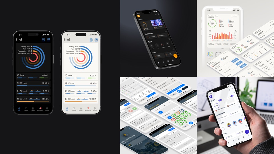 Product companion apps on phones, light and dark